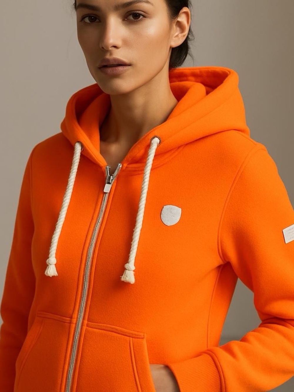Wanakome Full-Zip Up Hoodie (NWOT) Coral Orange with White Accents, Size Medium